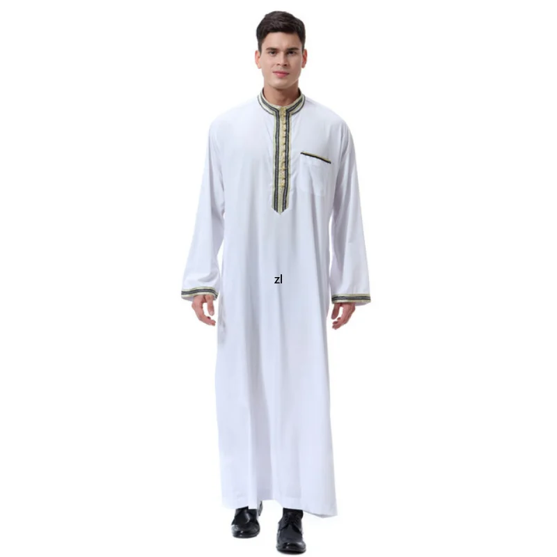 Muslim Men Jubba Thobe islamic Clothing Applique Kimono Long Robe Turkey Saudi Musulman Wear abaya caftan Islam Dubai Arab Dress