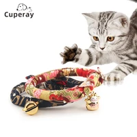breakaway cat collarjapanese chirimen kimono print cat collar floral pattern with bell for kitten puppy pet supply adjustable
