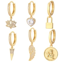angel heart flower cone hoop earrings for women wing lock piercing dangle earrings micro pave cz new fashion korean jewelry 2022