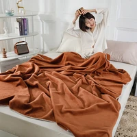 waffle plaid blanket cotton thick bed blanket throw solid color quilt knitted bedspread on the bed blue pink brown throw blanket