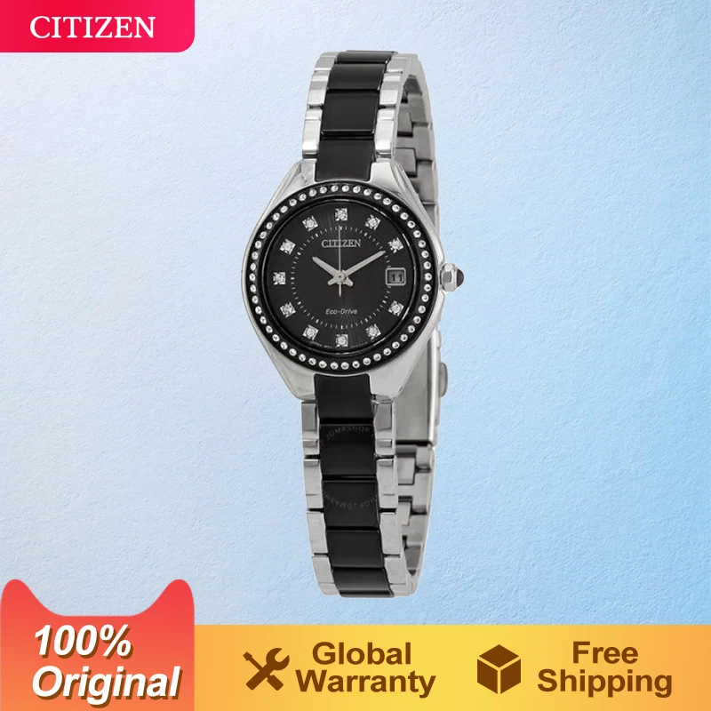 CITIZEN женские часы Eco-Drive черные круглые водонепроницаемые 100 м из нержавеющей