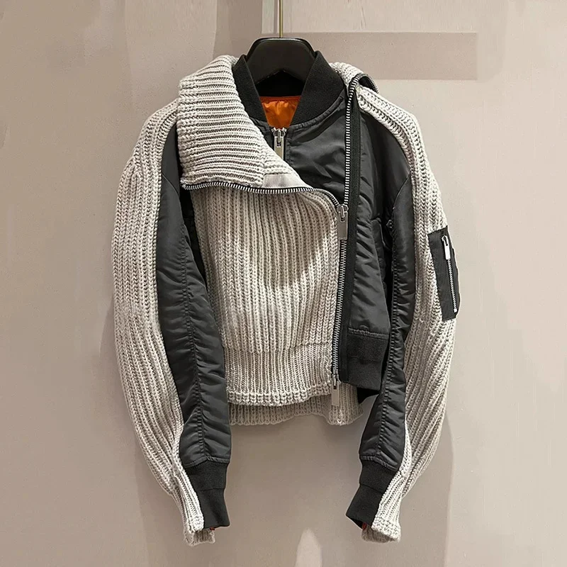 

2023 Spring Autumn New Men's Sweater Spliced Versatile Jackets Fake Two Pieces Zipper Vintage Fashion Casual Short Casual Coats