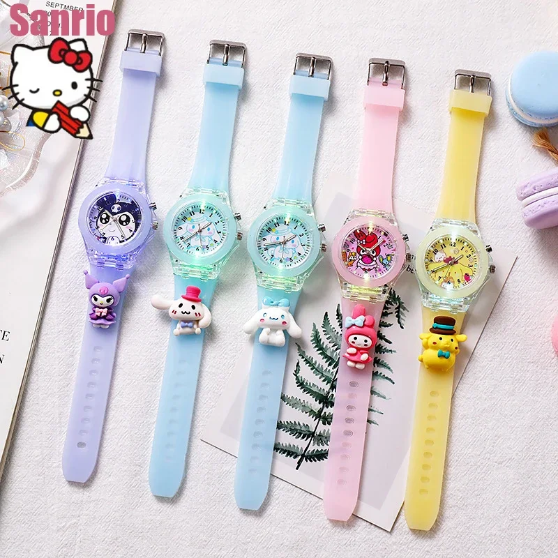 

Sanrio Hello Kitty Cinnamoroll Pompompurin My Melody Kawaii Cartoon Children's Watch New Luminous Cute Student Anime Doll Watch