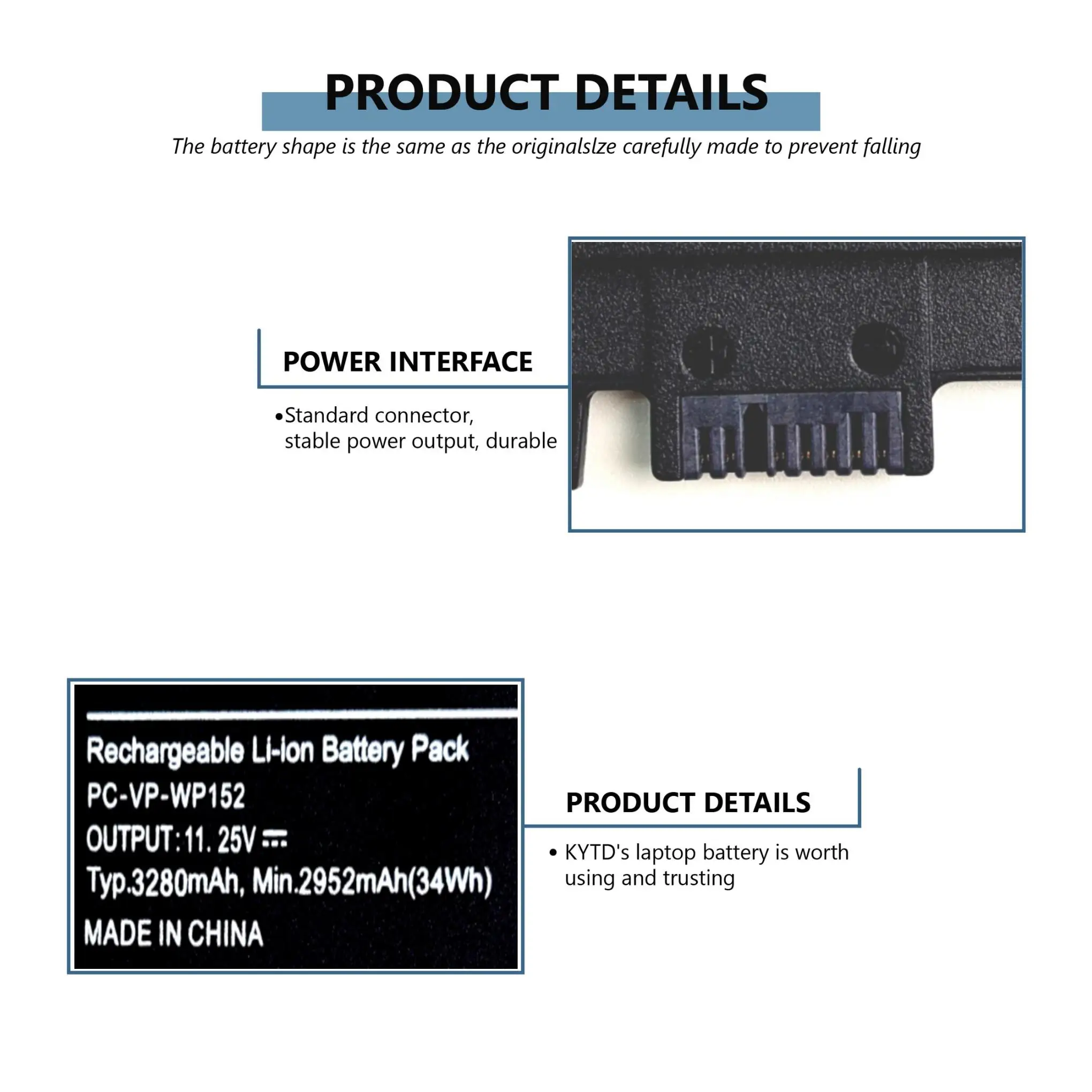 Фото Аккумулятор для ноутбука KYTD PC-VP-WP152 для NEC N22SCR300 N22SBT300 11.25V 34Wh 3280mAh №4