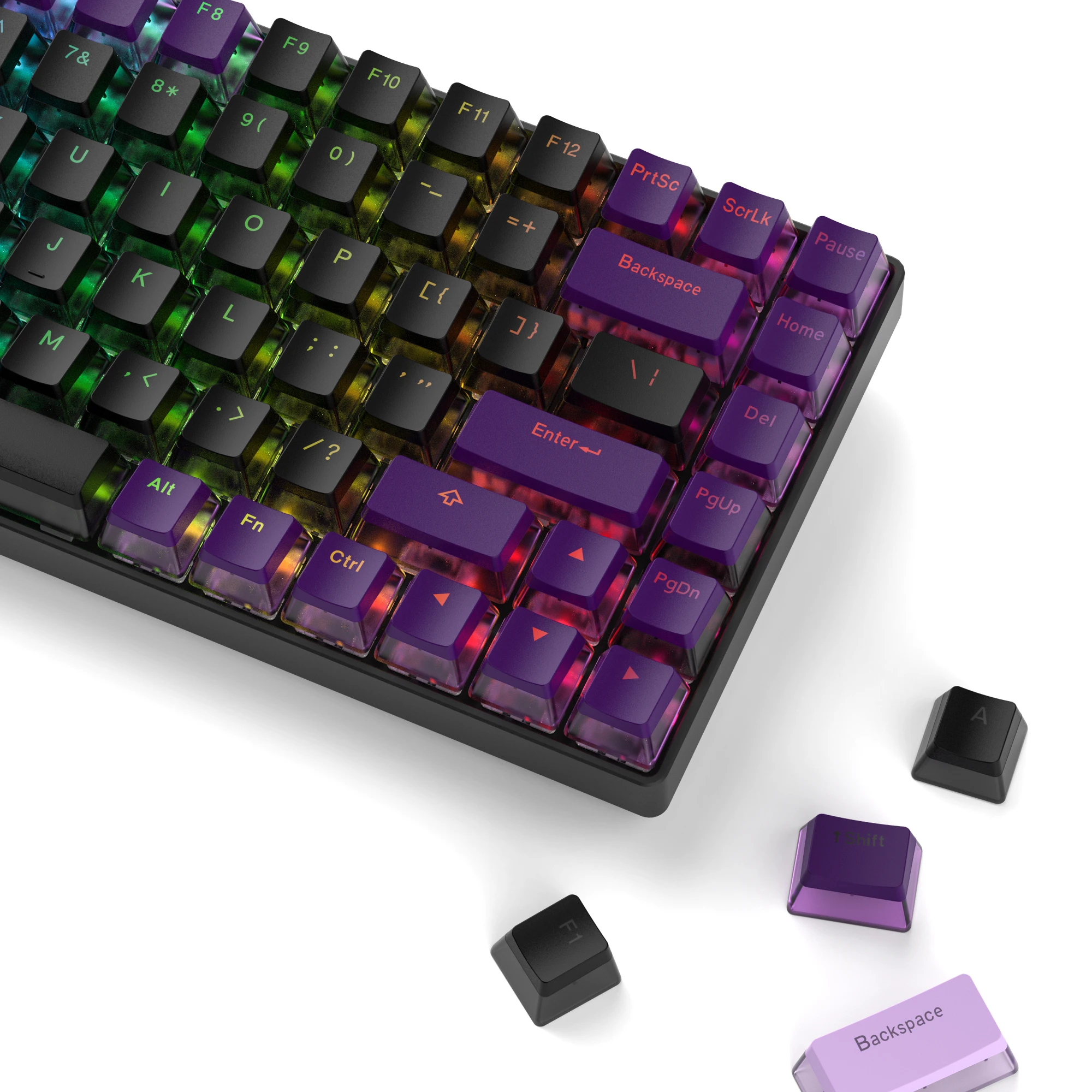 

165 Keys Pudding Keycaps Black Purple PBT Double RGB Backlit Shot Key Set for 100%, 75%, 65%, 60% Mechanical Keyboard OEM Keycap