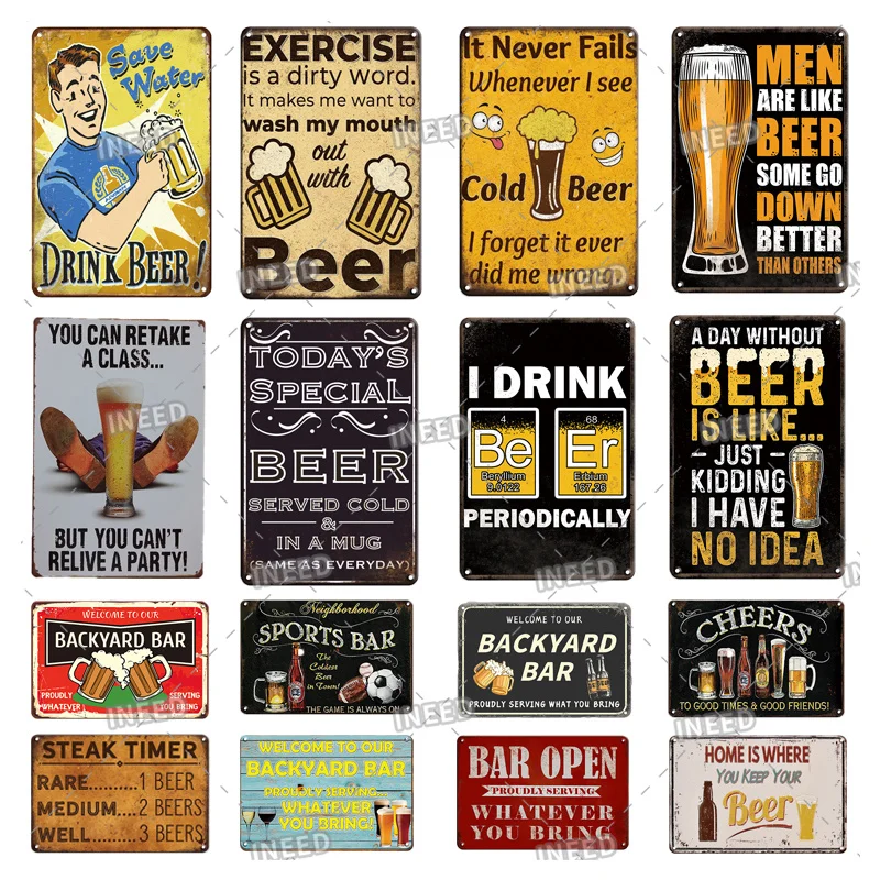 INEED Decor Funny Beer Tin Sign Plaque Metal Plate Vintage Iron Poster Wall Art Painting for Pub Club Man Cave Bar Decoration