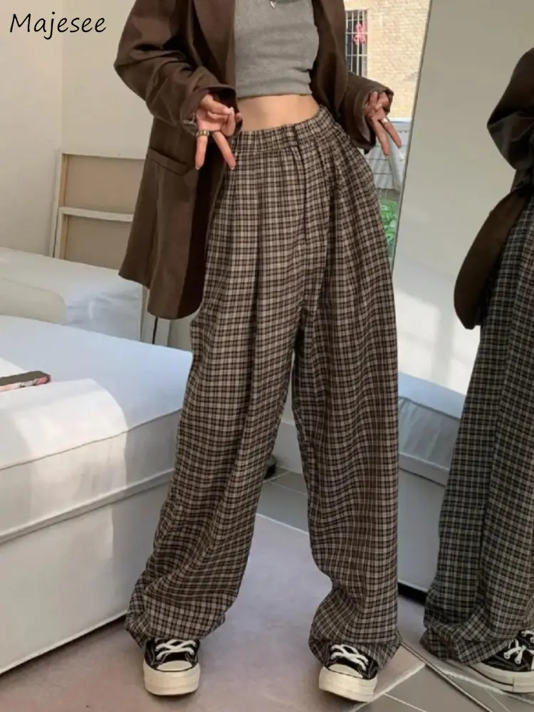 

Vintage Plaid Pants Women BF Baggy Wide Leg All-match Harajuku Fashion Ulzzang Streetwear Autumn Preppy Style Chic Schoolgirls