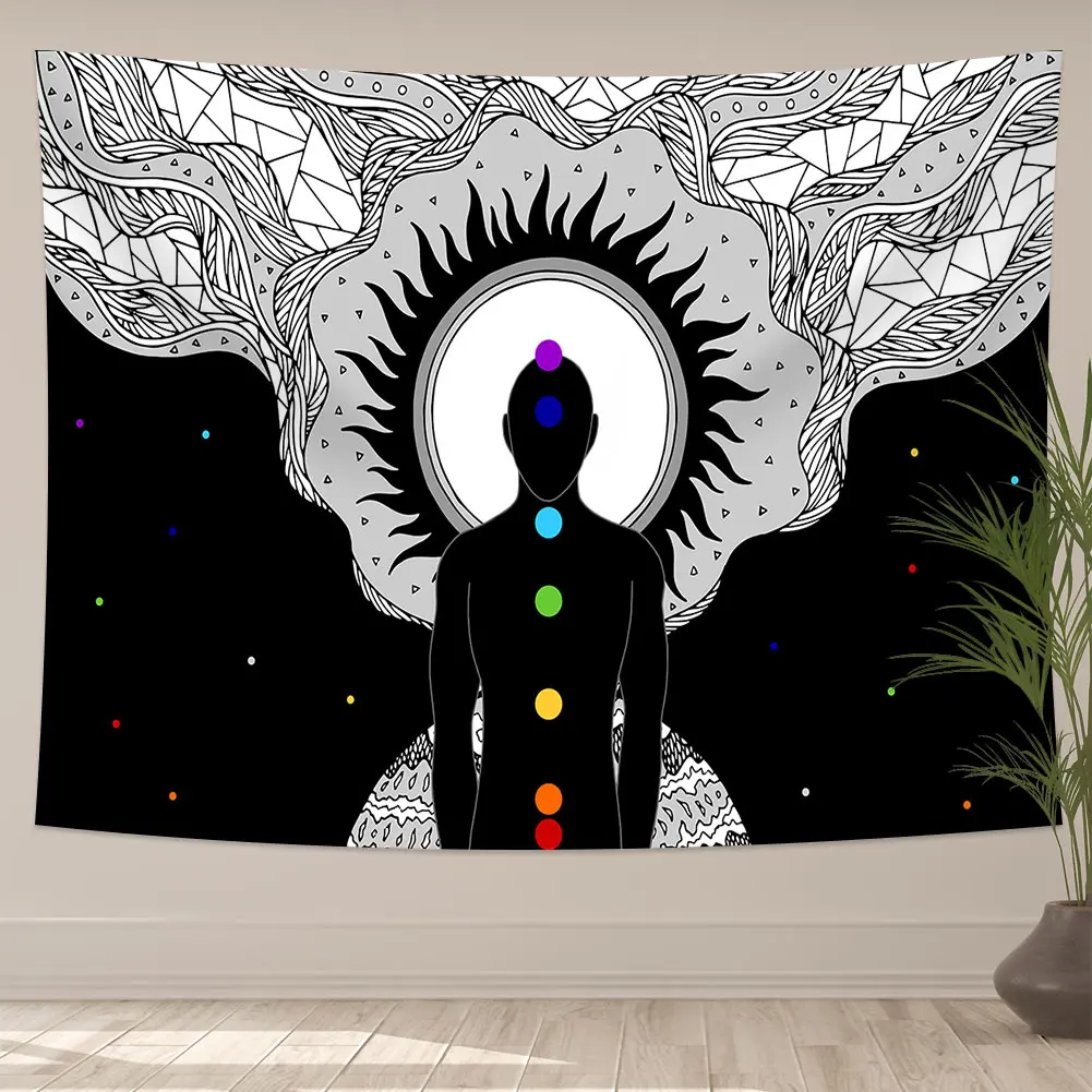 Индийский Будда медитация 7 Чакра гобелен настенный коврик Datura Коврик для йоги