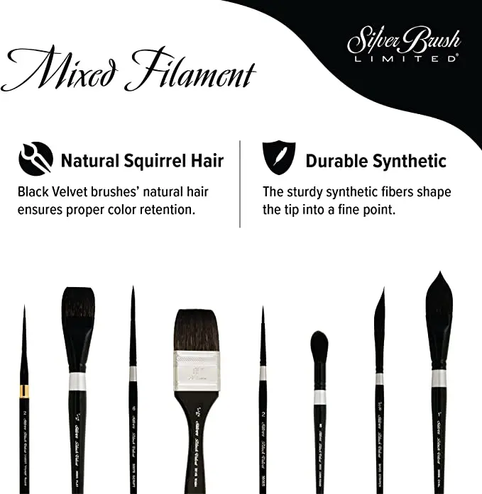 

SilverBrush BlackVelvet Squirrel & Risslon Watercolor Brush 3014S Wide Wash Watercolor Acrylics Gouache Painting Art Supplies