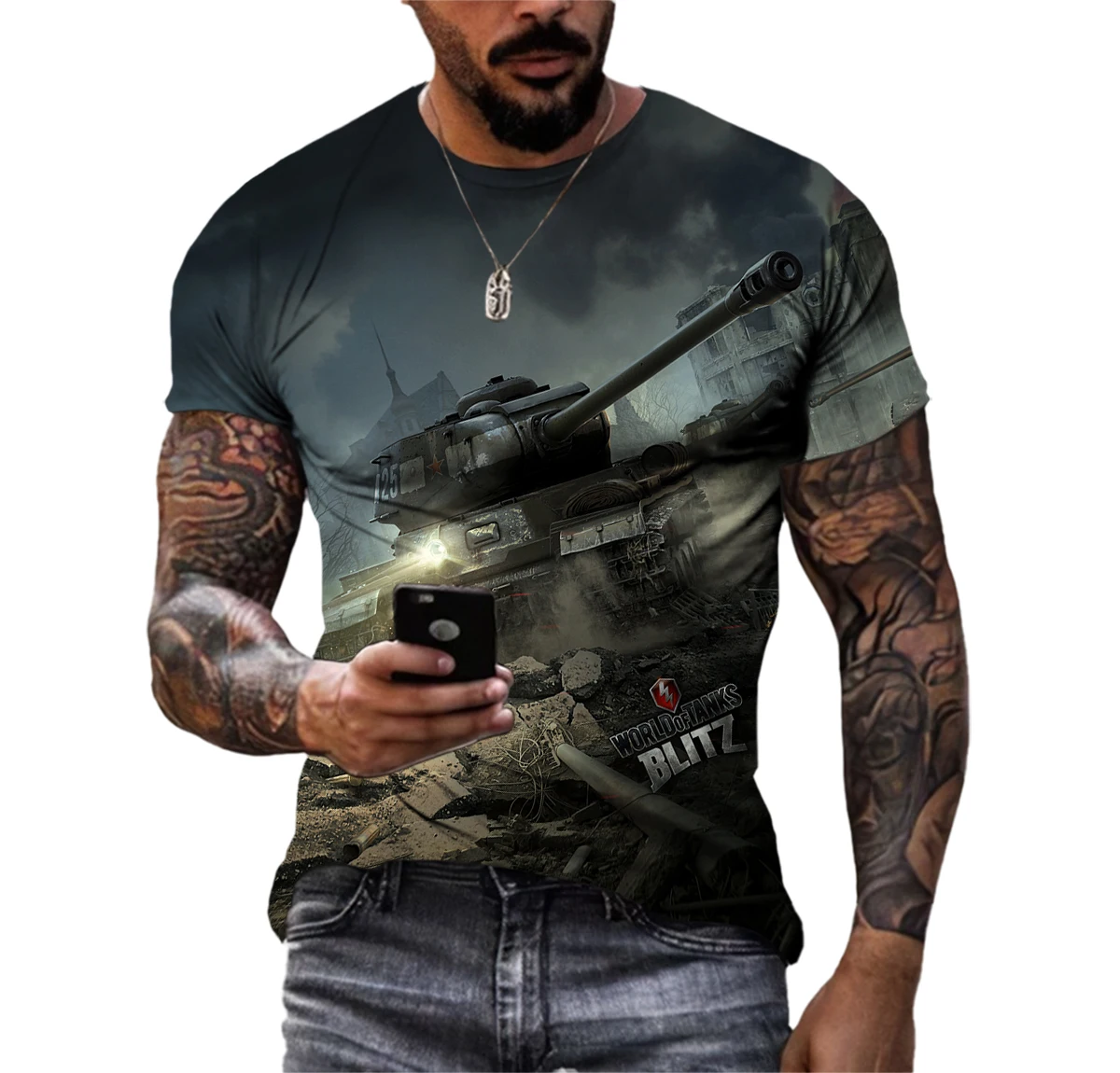 

Tank War Print Pattern Summer Men's 3D Creative Fashion T-shirt Tough Guy Street Army Fans Sports Quick-drying Short-sleeved 6XL