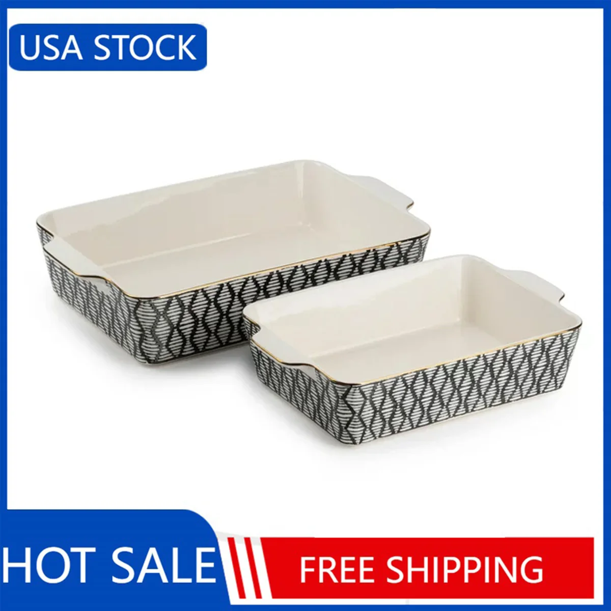 

Керамическая посуда с тимьяном и столом, прямоугольная пекарь, черно-белая Гео, форма для хлеба, набор из 2 предметов