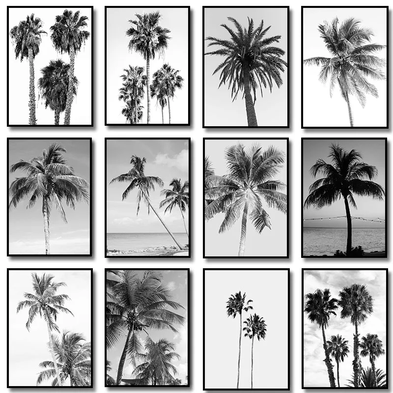 Черно-белое искусство тропическая пальма холст живопись настенное Пляжный