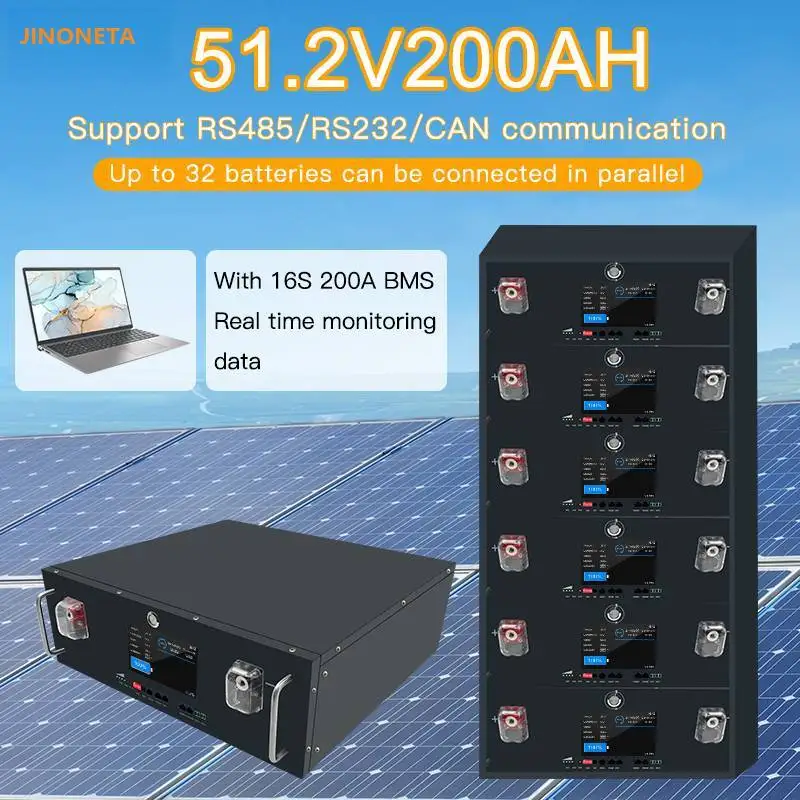 

48V 200Ah LiFePO4 Battery Pack 51.2V 10.24KWh 6000 Cycles 32 Parallel CAN RS485 RS232 Capacity Lithium Ion Battery touch screen