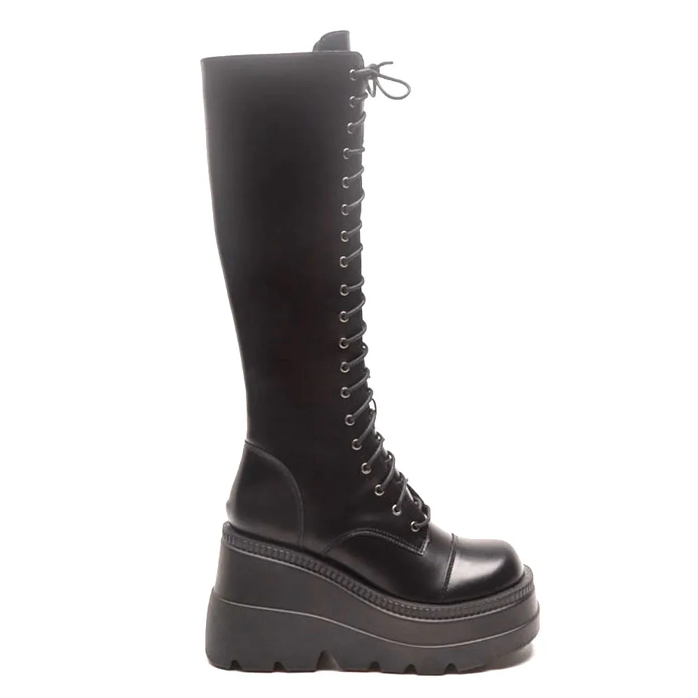 

Gnazhee Women's Knee High Lace-Up Platform Boots Made For Walking Chunky High Heels Riding Boot Winter Shoes Woman 2022 Footwear