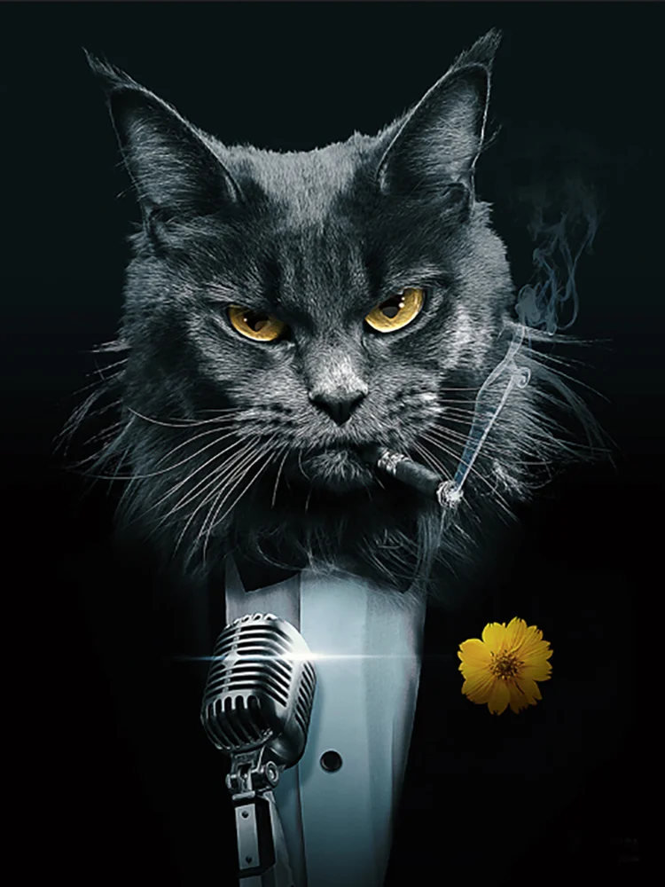 

Animal 5D Diamond Painting Cat Gentleman DIY Diamond Cross Stitch Kit Decoration Full Diamond Embroidery Rhinestone Home Decor