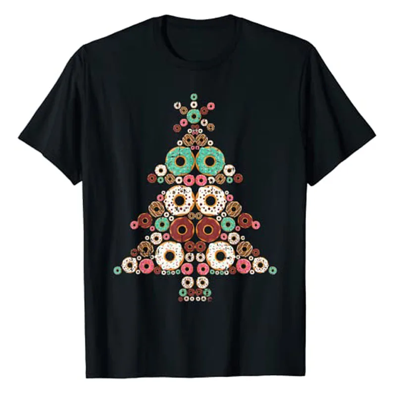 

Donut Christmas Tree Dessert Party Cute Doughnut X-Mas Gifts T-Shirt Gifts Graphic Tee Tops Donuts Lover Xmas Costume Pajamas