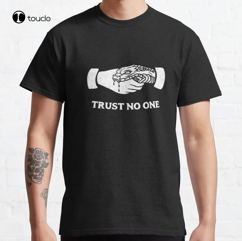 

Классическая футболка Trust No One, хлопковая футболка унисекс на заказ, футболка Aldult для подростков унисекс с цифровой печатью, модная забавная Новинка
