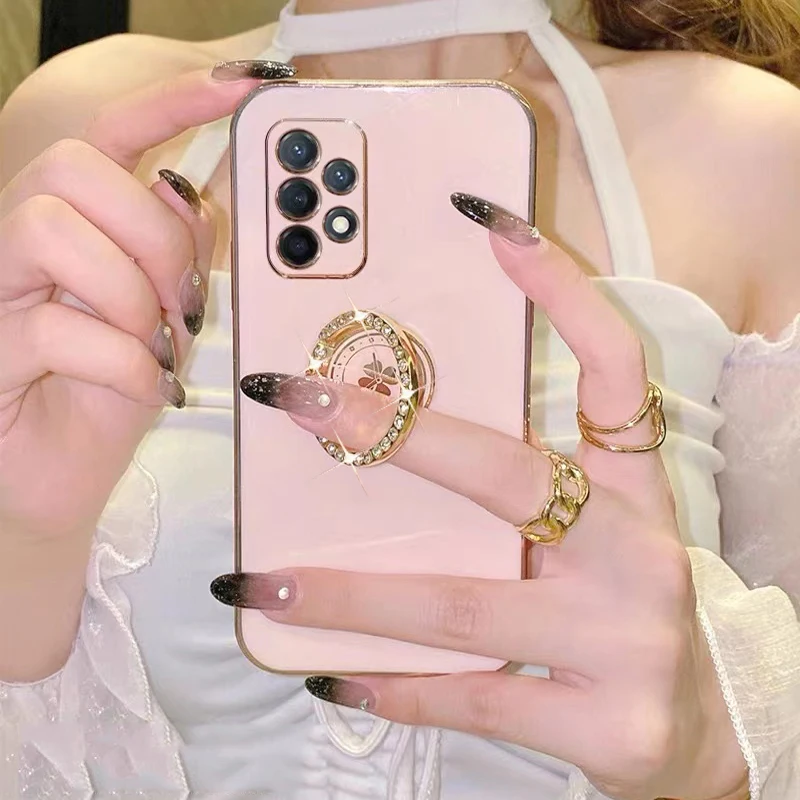 

a52 a52 s Case Clover Diamond Plating Ring Holder Stand Soft Case For Samsung Galaxy A12 A13 4G 5G A 12 A 53 Silicone Back Cover