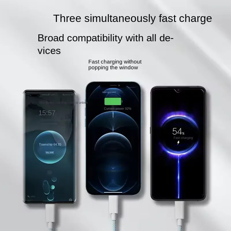 Фото Кабель USB C — Type C, 100 Вт, кабель для зарядного устройства, кабели 3 в 1, для iPhone 15 Huawei Samsung, провод 5A, кабель для быстрой зарядки, кабель для передачи данных типа C №2