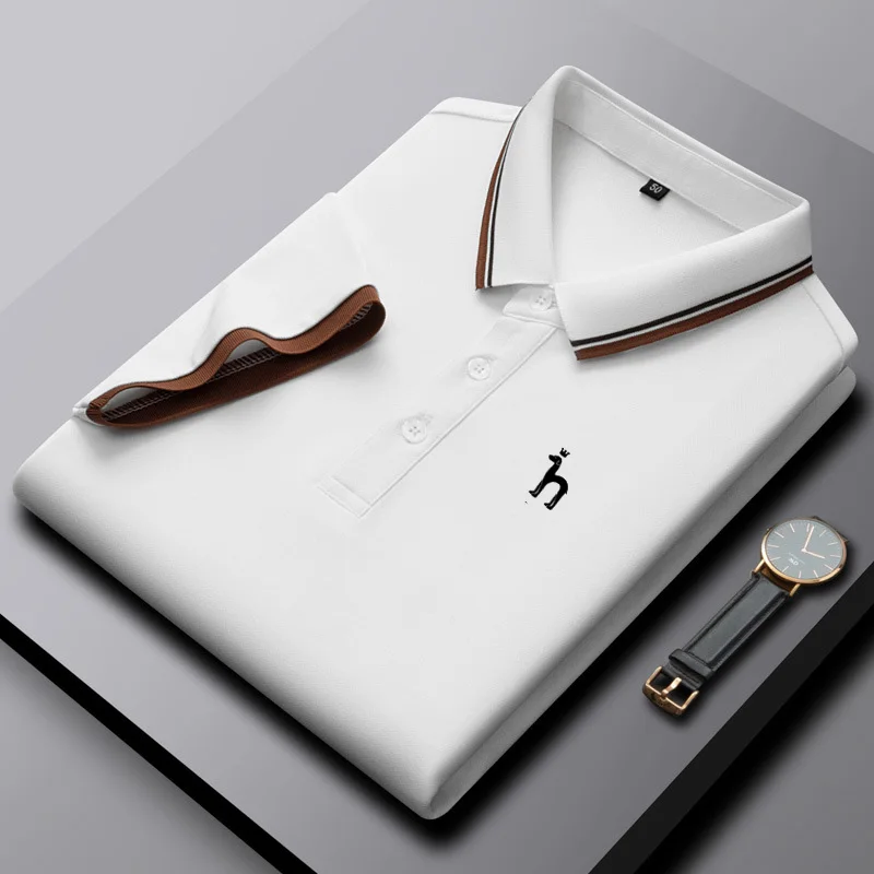 Hazzys Premium Polo Shirt Men's Short-Sleeved T-Shirt Trendy Plus Size Men Solid Turtleneck New Loose Half-Sleeved