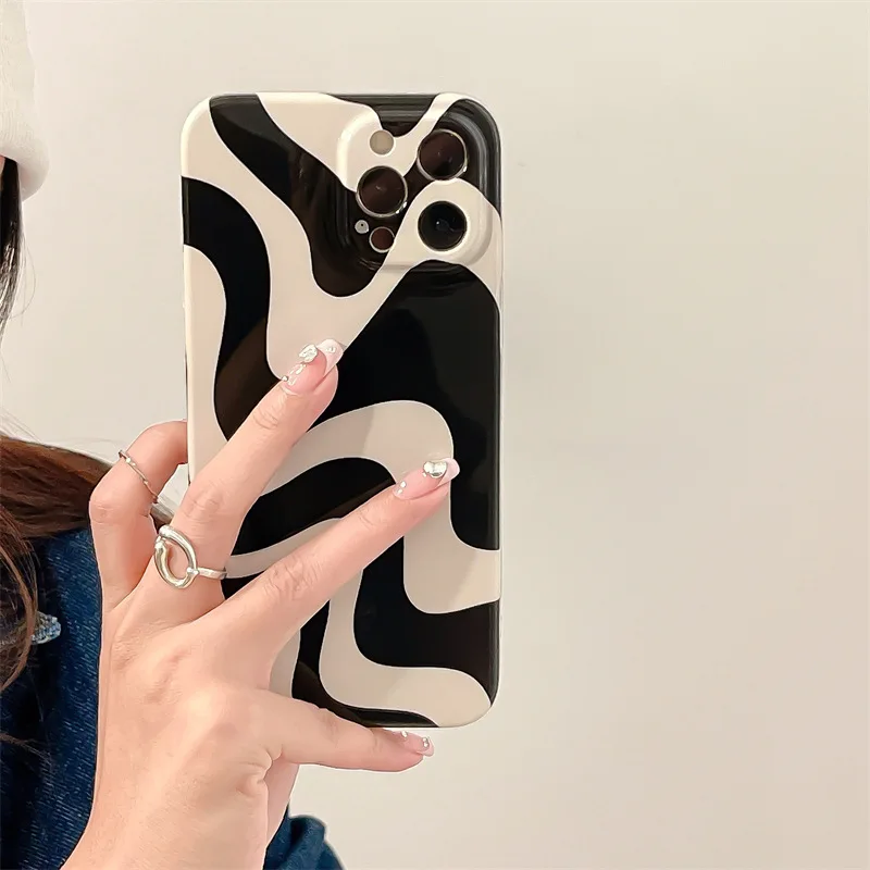 

Black wave pattern, zebra pattern Phone Case For iphone 14 13 12 11 Pro Max X XR XSMAX 7 8 Plus SE TPU Case Cover new products