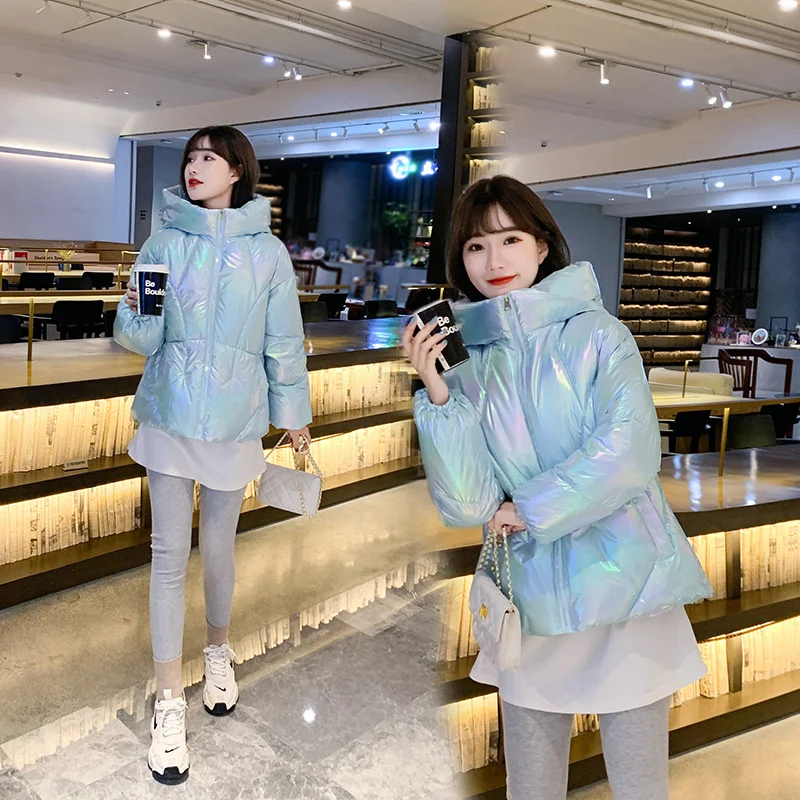New Winter Jacket Women's Parkas Hooded Bread Down Cotton Jacket Glossy Parka Warm Padded Cotton Jacket Outwear