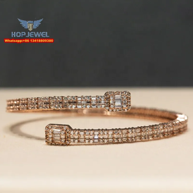 JEWE Custom Baguette Bangle Bracelet Hip Hop Iced Out 925 Sterling Silver Moissanite Diamonds Pass Diamond Test Women Jewelry