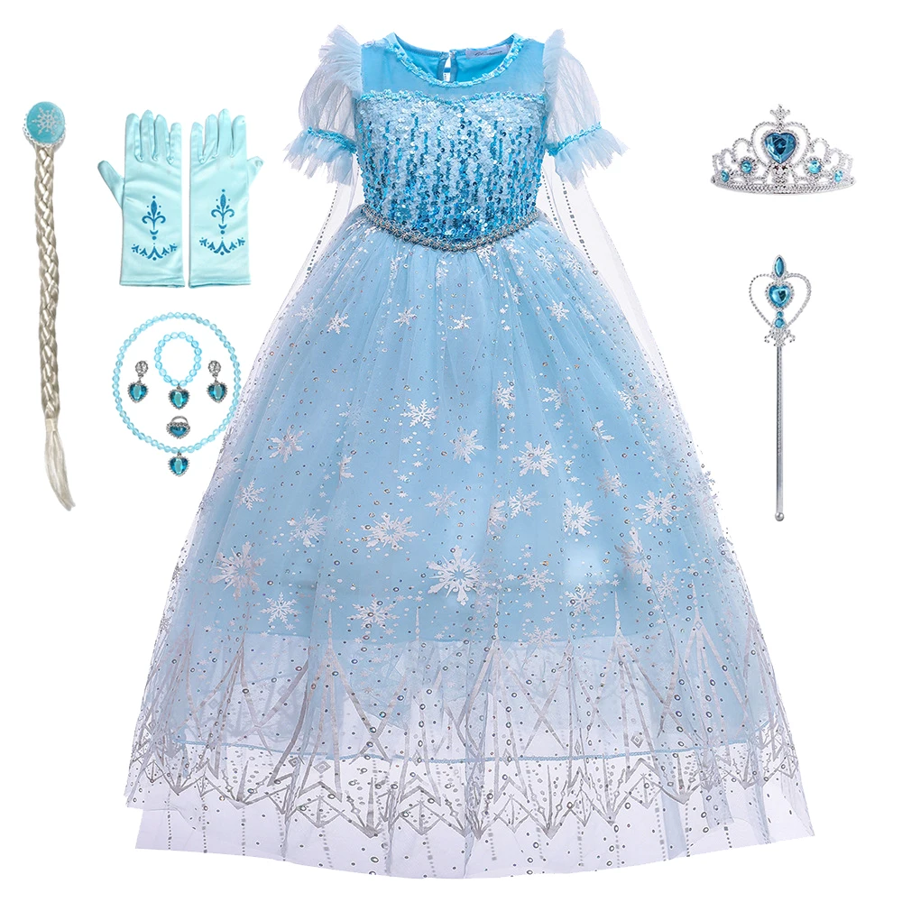 

Frozen 2 Elsa Dresses With Cloak Girls Disney Snow Queen Aisha Princess Costume Kids Halloween Carnival Xmas Cosplay Ball Gown