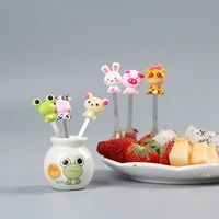 creative cartoon fruit fork set ceramic stainless steel small fork cute portable children dessert snack food forks kitchen tools
