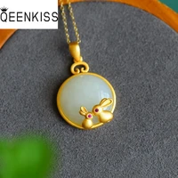 qeenkiss nc5278 fine jewelry wholesale fashion woman girl bride mother birthday wedding gift round rabbit jade 24ktgold necklace