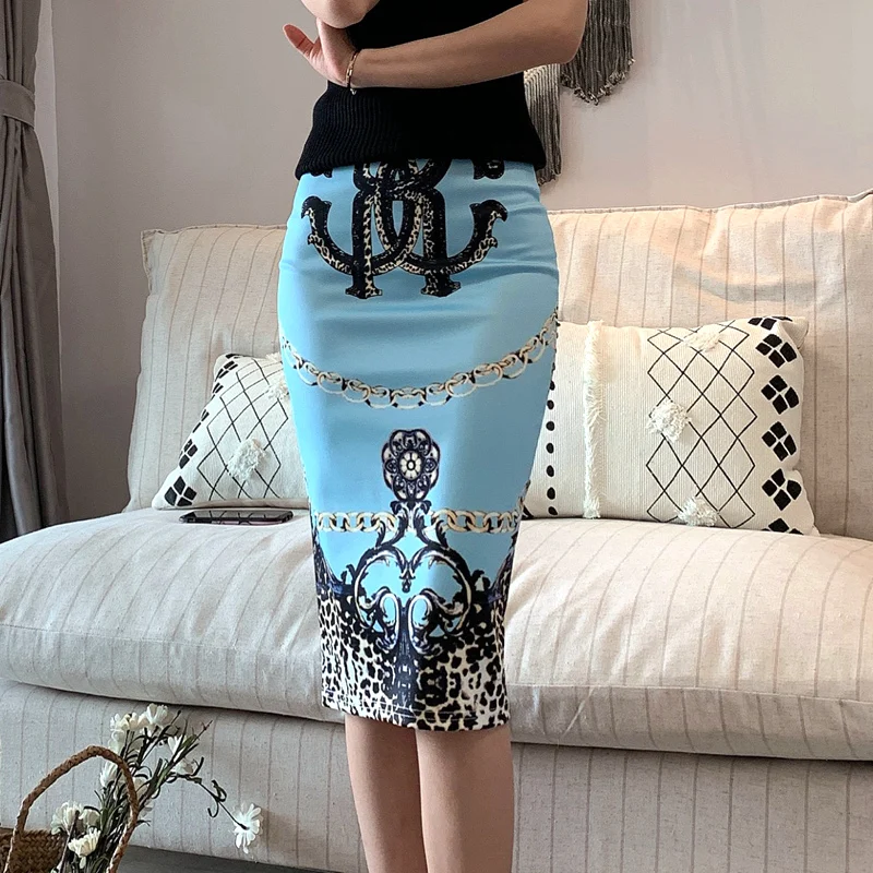 

On Sale Summer Women Luxury Vintage Y2K Printed Pencil Long Skirt Office Skirts Korean Style High Waist Slim Bodycon Midi Casual