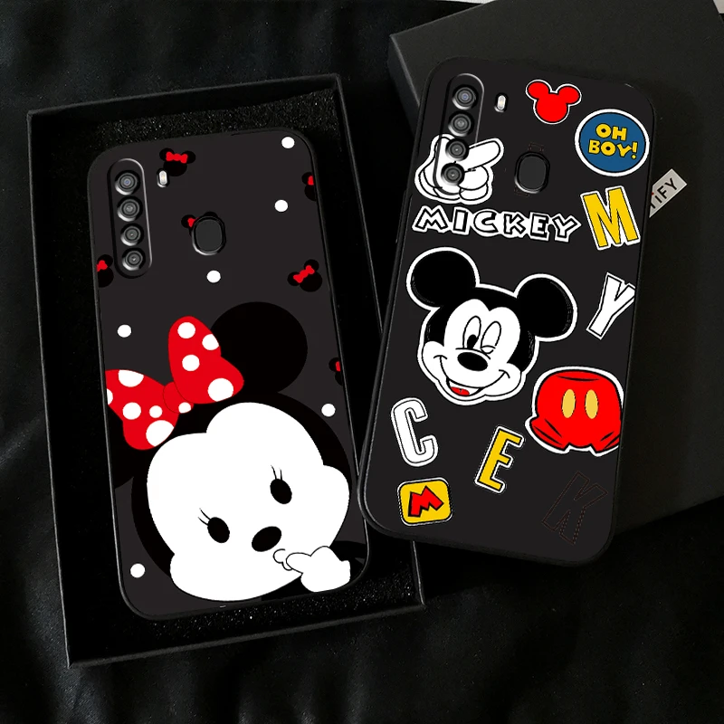 

Disney Mickey Minnie Mouse Phone Case For Samsung Galaxy A01 A02 A10 A10S A20 A22 A31 4G 5G Liquid Silicon Black Carcasa