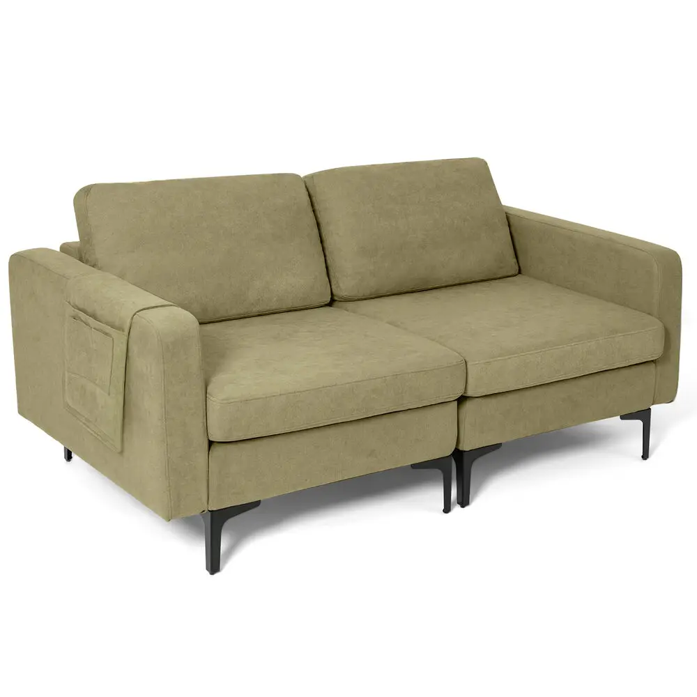 

Costway Modern Loveseat Linen Fabric 2-Seat Sofa Couch w/ Side Storage Pocket Green