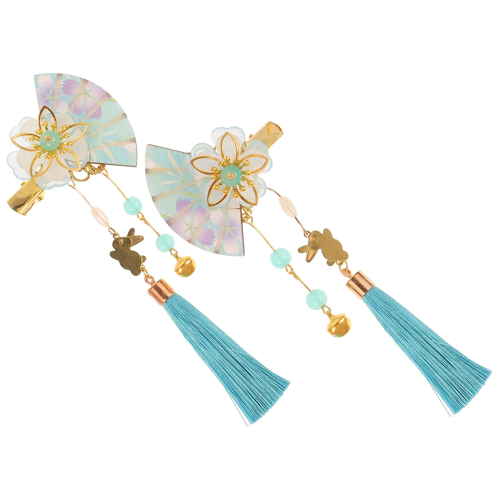 

2 Pcs Japanese Style Hair Accessories Tassel Clip Girl Flower Headdress Headpiece Hairpin Beaded Girls