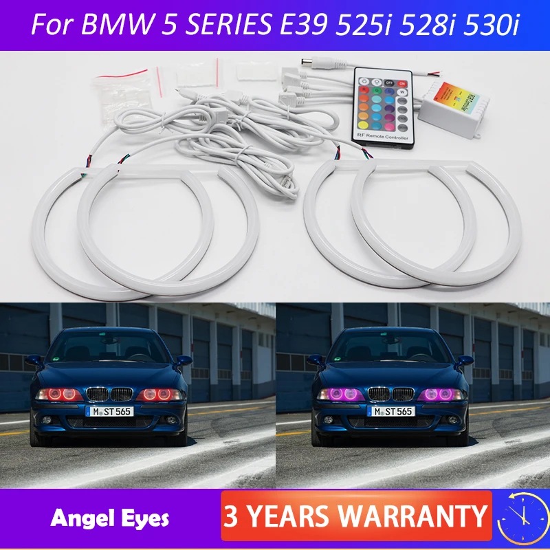 

For BMW 5 Series E39 525i 528i 530i 540i 1997 1998-2000 Daytime Running Lights DRL Angel Eye LED Cotton Light RGB 4 Ring Set