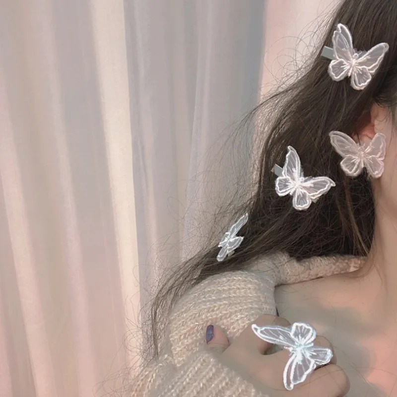 

New Korean Handmade Embroidery Bow Hair Clip Duckbill Barrettes Bar Clip Side Clip Bang Clip Traceless Girl 1 PC