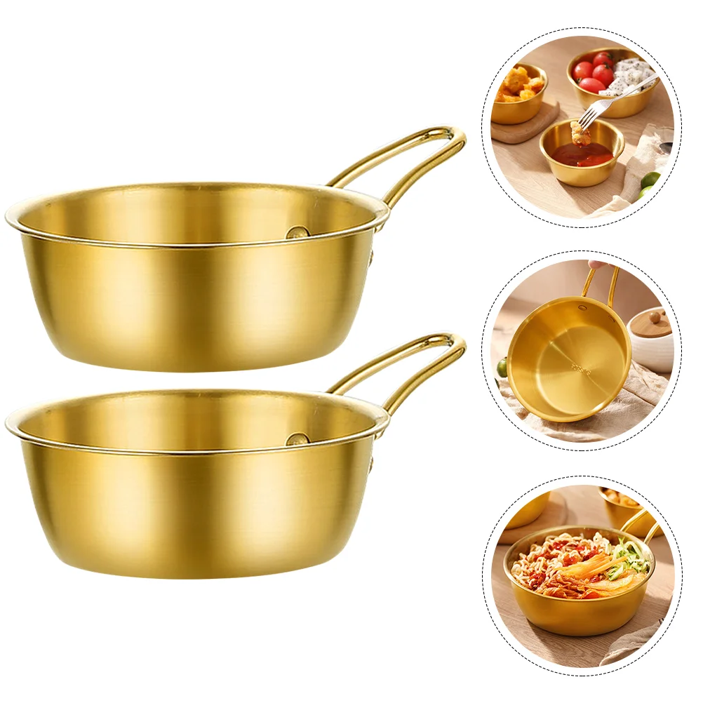 

2 Pcs Rice Bowl Handle Onion Soup Bowls Hiking Soup Dish Korean Ramen Noodles Bowl Stainless Steel Sushi Dishes