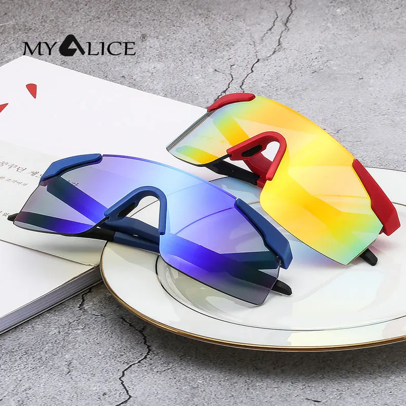 

MYALICE Fashion Women Men Colorful One-piece Sunglasses Flat top Goggles Outdoor Sports Popularity Personality Wholesale