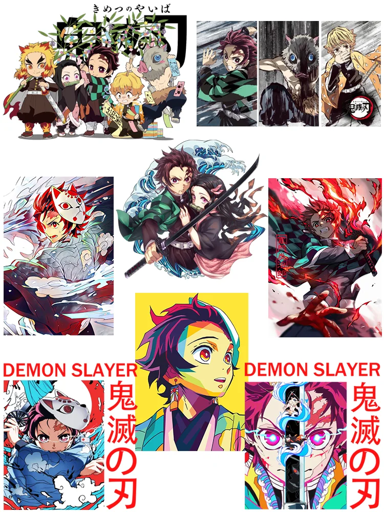 

Anime Demon Slayer Kamado Tanjirou iron on patches for clothes DIY children T-shirt printing stripes appliques