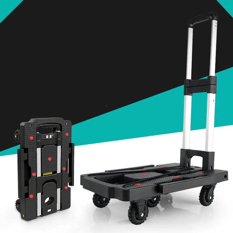 Portable Folding Collapsible Aluminum Cart Dolly Pull Truck Carring Trolley Black Tool Cart Storage with 4 Wheels Luggage Cart
