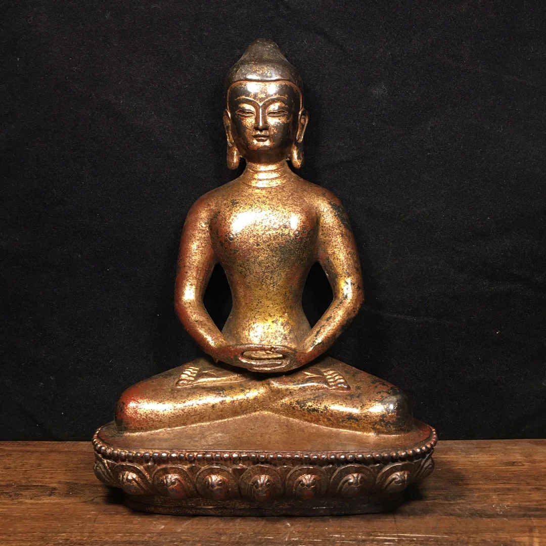 

11"Tibet Temple Collection Old Bronze Cinnabar Lacquer Northern Wei Buddha Shakyamuni Buddha Statue Amitabha Enshrine the Buddha