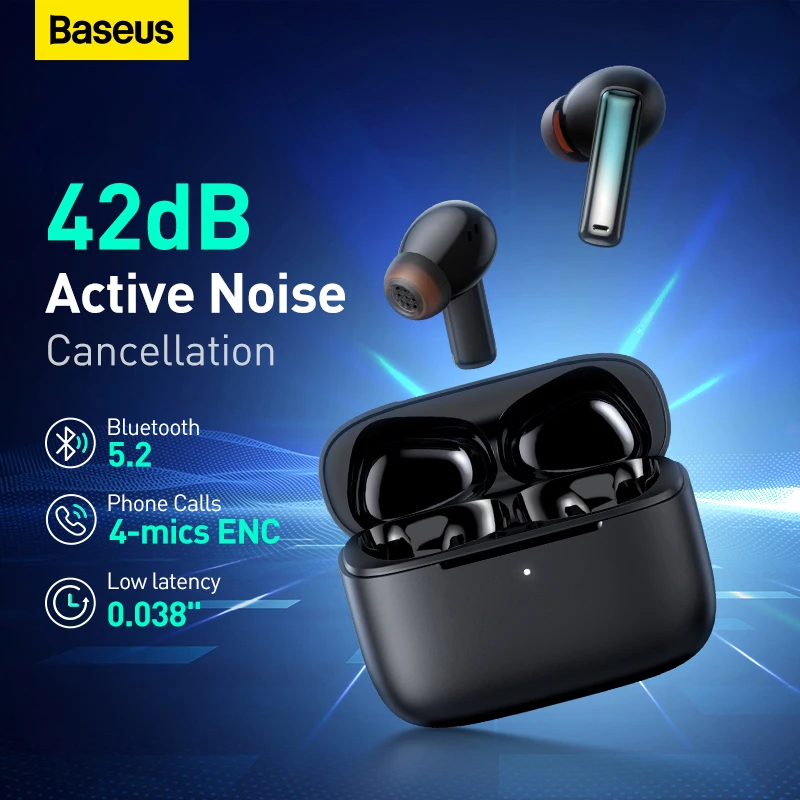 Baseus ANC наушники Bowie M2 беспроводные Bluetooth 5 2 с активным шумоподавлением 42 дБ 4-mic ENC True