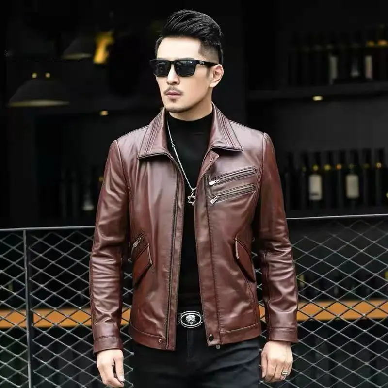 

Men 2022 Spring Autumn New Streetwear Casual Real Leather Jackets Man Slim Fit Outerwear Men Natural Sheepskin Leather Coats W08