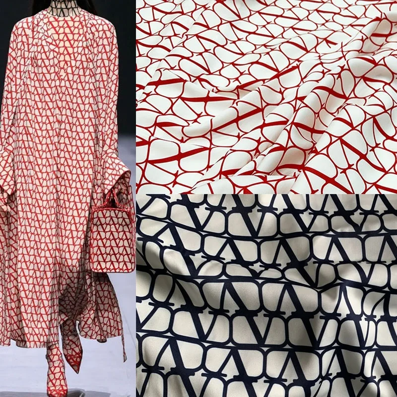 

Red and Black Geometric Pattern Printed Imitation Silk Satin Women Dress Fabric for Clothing High Quality DIY Sewing by Meter