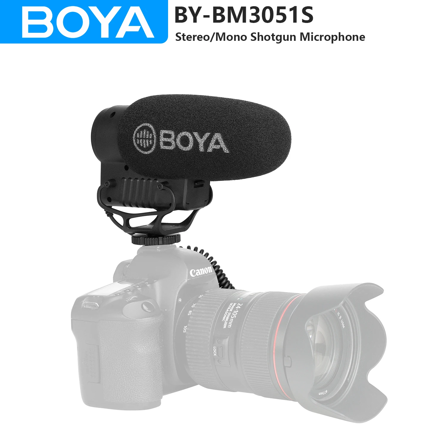 

BOYA BY-BM3051S Stereo/Mono Camera Shotgun Microphone for DSLRs Compact Camcorders Audio Recorders Yotube Live Streaming Vlog