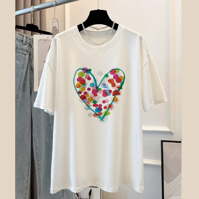 

Футболка женская оверсайз с коротким рукавом, модный топ из чистого хлопка с графическим принтом, повседневная одежда в Корейском стиле, y2k, на лето