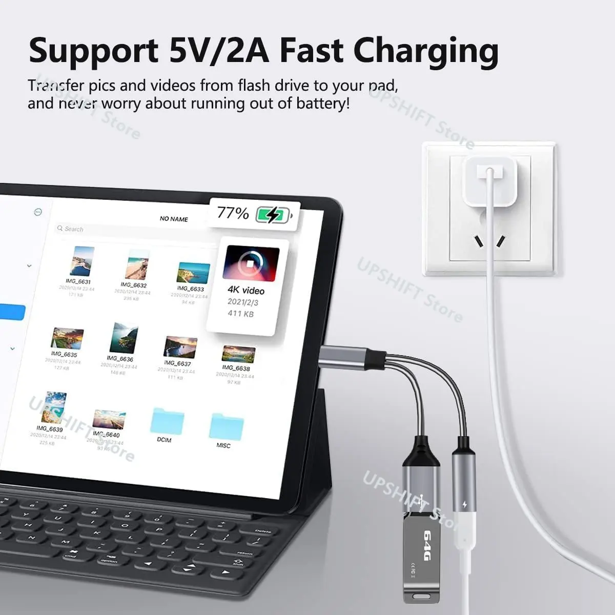 USB C OTG Adapter,2 in 1 USB-C Splitter with PD 60W Fast Charging Type C OTG and USB A Female Port MacBook Pro/Air/Huawei iPad