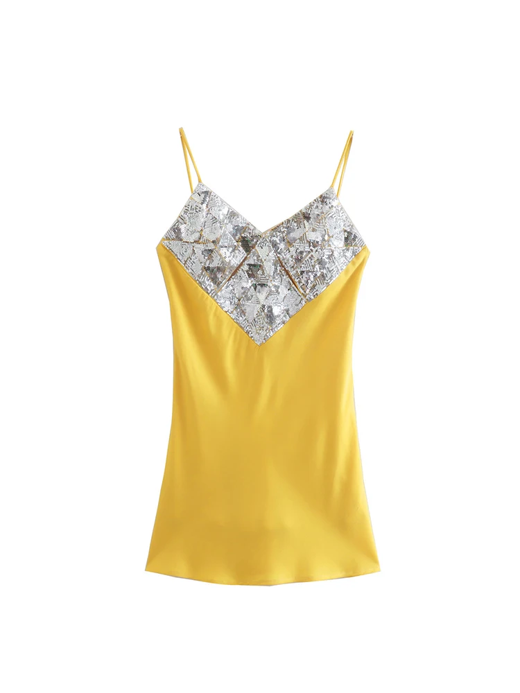 

PB&ZA0881201 Women 2022 New Chic Fashion satin texture Mini Dress Vintage Thin Straps Female Dresses Vestidos Mujer 0881/201