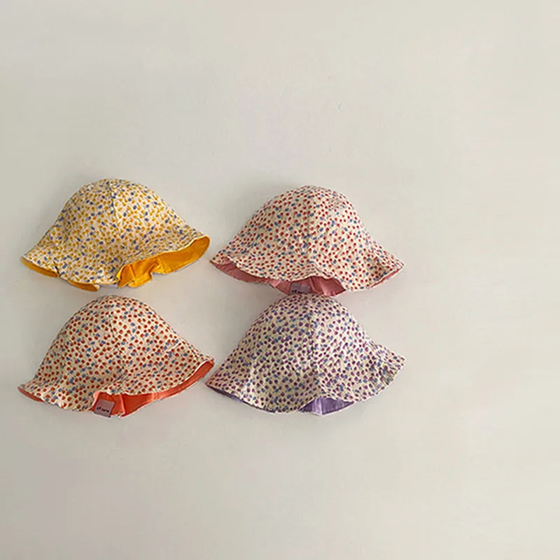 

6-36M Newborn Baby Girl Flower Caps Elegant Cute Sweet Floral Hat Summer Cotton Sun Protection Bucket Hat Cute Baby Accessories