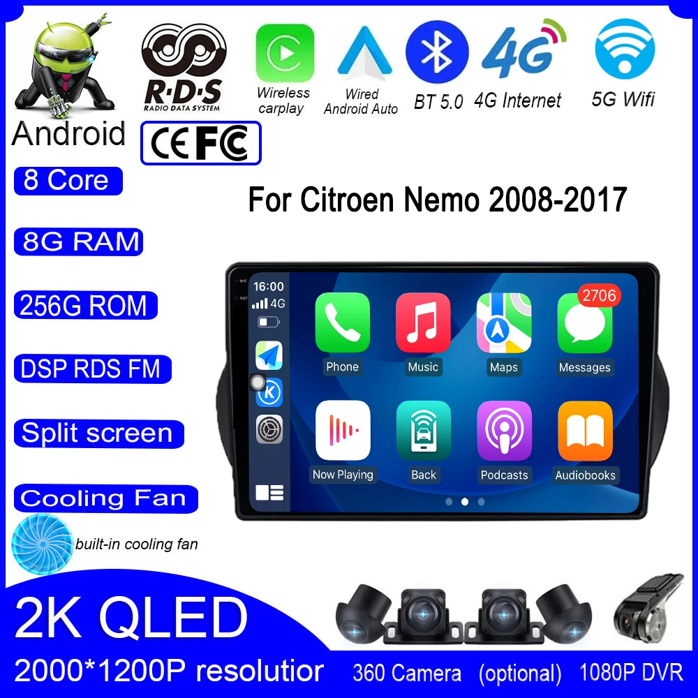 

Автомагнитола для Citroen Nemo 2008-2017, Android 13, IPS, QLED, GPS, видео, 4G, Wi-Fi, стерео, мультимедиа, навигация для Carplay
